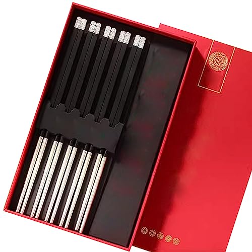 stäbchen zum essen sushi stäbchen 5 Paar silberne Essstäbchen, langlebiges Essstäbchen-Geschenkbox-Set für den Haushalt(Color:8,Size:25cm) von Generisch