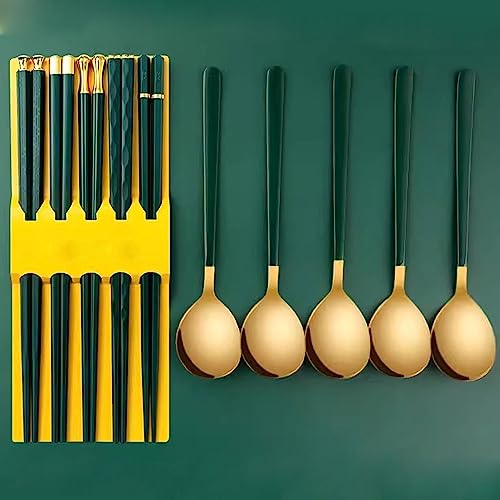 stäbchen zum essen sushi stäbchen Essstäbchen mit Löffel, Essstäbchen aus Haushaltslegierung, leicht zu reinigen und beständig gegen hohe Temperaturen(Color:A,Size:5 pairs) von Generisch
