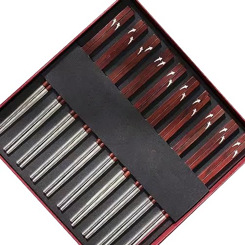 stäbchen zum essen sushi stäbchen Rutschfeste Essstäbchen aus Sterlingsilber für den Haushalt, 10 Paar Essstäbchen aus Silber in Geschenkbox(Color:F,Size:25cm) von Generisch