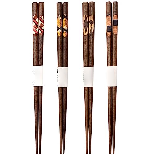 sushi stäbchen essstäbchen holz 22,5 cm rutschfeste Haushalts-Essstäbchen, wiederverwendbare Essstäbchen(Color:4 pairs,Size:) von Generisch