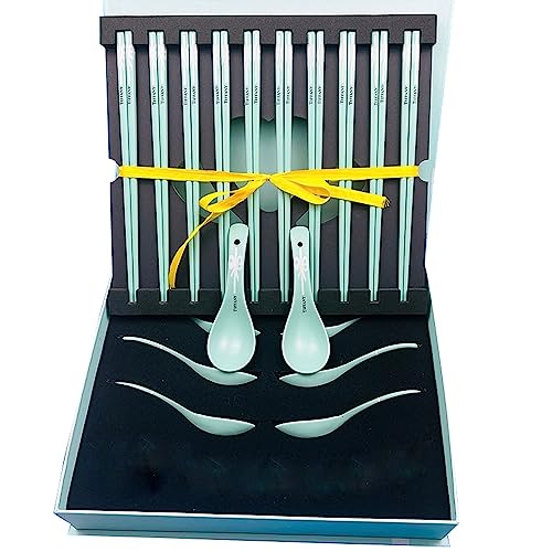 sushi stäbchen essstäbchen holz 24,5 cm Keramik-Essstäbchen-Löffel-Set, Hausknochen-Porzellan-Essstäbchen(Color:C,Size:10 pairs) von Generisch