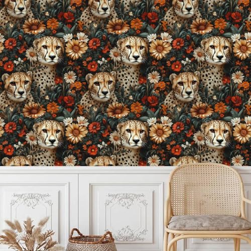 tapete selbstklebend 44wX1000Lcm Blumen Und Grüne Blätter Leopard tapete steinoptik Modernes Wanddesign für Arbeitszimmer oder Home Office – selbstklebend und rückstandslos entfernbar EBZ9-262545 von Generisch