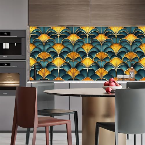 tapete selbstklebend 44wX1000Lcm Bunte Geometrische Retro-Ginkgoblätter tapete steinoptik Modernes Wanddesign für Arbeitszimmer oder Home Office – selbstklebend und rückstandslos entfernbar von Generisch