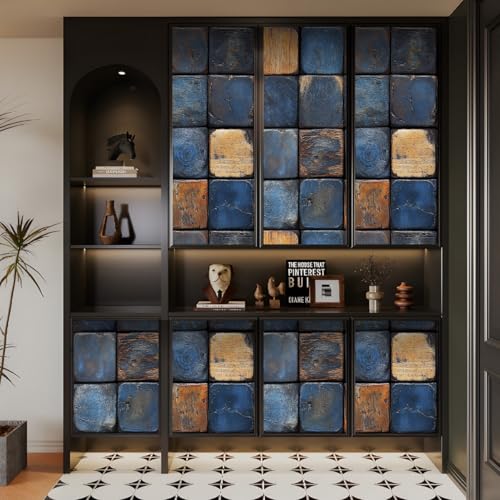 tapete selbstklebend 44wX1000Lcm Bunte Quadratische Holzblockstruktur tapete steinoptik Modernes Wanddesign für Arbeitszimmer oder Home Office – selbstklebend und rückstandslos entfernbar EBZ9-262901 von Generisch