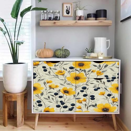 tapete selbstklebend 44wX1000Lcm Gelbe Blumen tapete steinoptik Modernes Wanddesign für Arbeitszimmer oder Home Office – selbstklebend und rückstandslos entfernbar EBZ9-260568 von Generisch