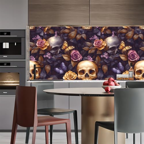 tapete selbstklebend 44wX1000Lcm Lila Blumen Schmetterling Totenkopf tapete steinoptik Modernes Wanddesign für Arbeitszimmer oder Home Office – selbstklebend und rückstandslos entfernbar EBZ9-263109 von Generisch