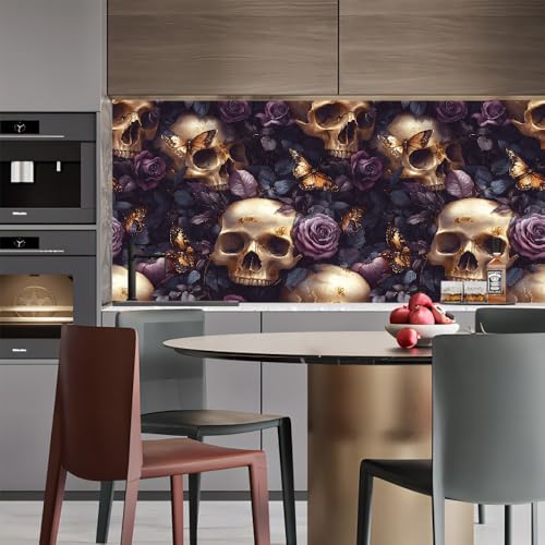 tapete selbstklebend 44wX1000Lcm Lila Blumen Schmetterling Totenkopf tapete steinoptik Modernes Wanddesign für Arbeitszimmer oder Home Office – selbstklebend und rückstandslos entfernbar EBZ9-263125 von Generisch