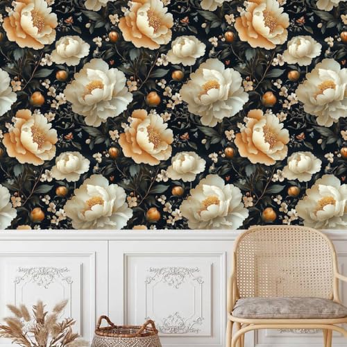 tapete selbstklebend 44wX1000Lcm Retro-Blumen Und Grüne Blätter tapete steinoptik Modernes Wanddesign für Arbeitszimmer oder Home Office – selbstklebend und rückstandslos entfernbar EBZ9-261118 von Generisch