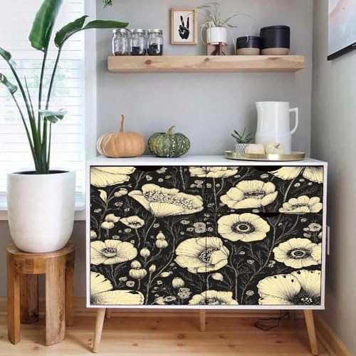 tapete selbstklebend 44wX1000Lcm Retro Schwarz-weiße Schmetterlingsblumen tapete steinoptik Modernes Wanddesign für Arbeitszimmer oder Home Office – selbstklebend und rückstandslos entfernbar von Generisch