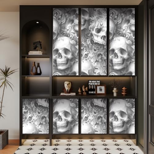 tapete selbstklebend 44wX1000Lcm Retro Schwarz-weißer Totenkopf tapete steinoptik Modernes Wanddesign für Arbeitszimmer oder Home Office – selbstklebend und rückstandslos entfernbar EBZ9-262578 von Generisch