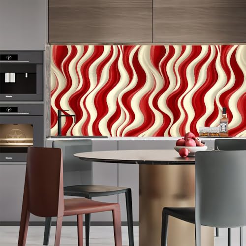tapete selbstklebend 44wX1000Lcm Rote Und Weiße Geschwungene Streifenstruktur tapete steinoptik Modernes Wanddesign für Arbeitszimmer oder Home Office – selbstklebend und rückstandslos entfernbar von Generisch