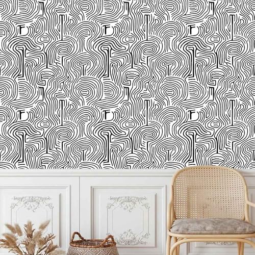 tapete selbstklebend 44wX1000Lcm Schwarz-weiße Geometrische Textur tapete steinoptik Modernes Wanddesign für Arbeitszimmer oder Home Office – selbstklebend und rückstandslos entfernbar EBZ9-260547 von Generisch