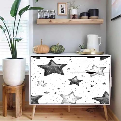 tapete selbstklebend 44wX1000Lcm Schwarz-weißes Fünfzackiges Sternmuster tapete steinoptik Modernes Wanddesign für Arbeitszimmer oder Home Office – selbstklebend und rückstandslos entfernbar von Generisch