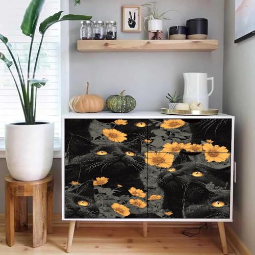 tapete selbstklebend 44wX1000Lcm Schwarze Katze Gelbe Blumen tapete steinoptik Modernes Wanddesign für Arbeitszimmer oder Home Office – selbstklebend und rückstandslos entfernbar EBZ9-260392 von Generisch