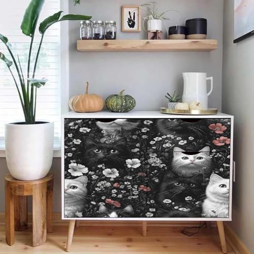 tapete selbstklebend 44wX1000Lcm Schwarze Und Weiße Katzenblumen tapete steinoptik Modernes Wanddesign für Arbeitszimmer oder Home Office – selbstklebend und rückstandslos entfernbar EBZ9-260424 von Generisch