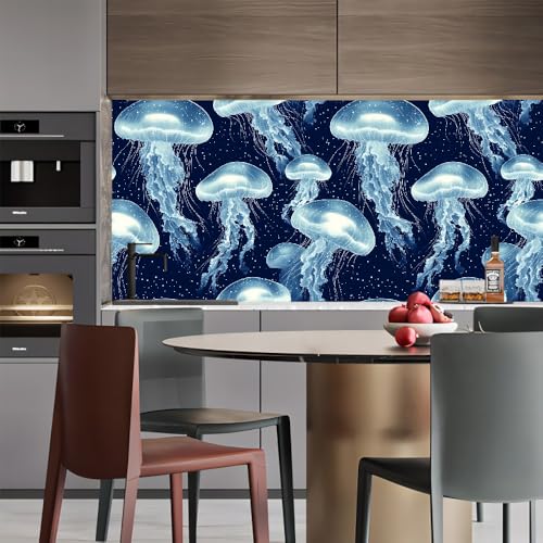 tapete selbstklebend 44wX1000Lcm Wunderschöne Quallen In Der Blauen Tiefsee tapete steinoptik Modernes Wanddesign für Arbeitszimmer oder Home Office – selbstklebend und rückstandslos entfernbar von Generisch