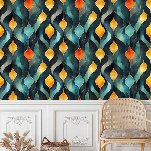 tapete selbstklebend 44wX300Lcm Retro 3D Gewellte Geometrische Textur tapetenkleister vliestapete Hochwertiges Wandbild für Mietwohnungen – ideal zur schnellen Raumgestaltung ohne Bohren EBZ9-260936 von Generisch