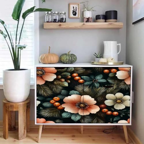 tapete selbstklebend 44wX300Lcm Retro Grüne Blätter Und Blumen tapetenkleister vliestapete Hochwertiges Wandbild für Mietwohnungen – ideal zur schnellen Raumgestaltung ohne Bohren EBZ9-263850 von Generisch