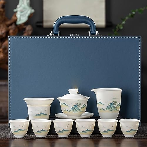teekanne mit tasse türkische teekanne Handbemaltes Tee-Set aus Eistalg-Jade-weißem Porzellan, Kung-Fu-Tee-Set aus weißem Porzellan für den Haushalt(Color:D,Size:) von Generisch
