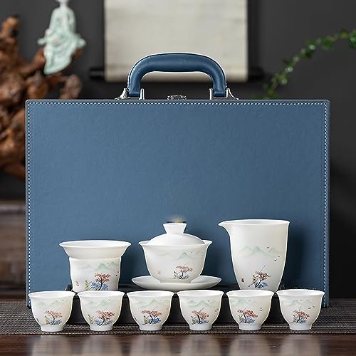 teekanne mit tasse türkische teekanne Handbemaltes Tee-Set aus Eistalg-Jade-weißem Porzellan, Kung-Fu-Tee-Set aus weißem Porzellan für den Haushalt(Color:I,Size:) von Generisch