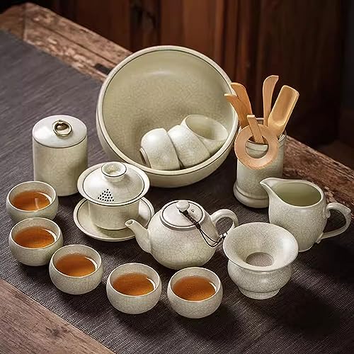 teekanne mit tasse türkische teekanne Leichtes Luxus-Ru-Ofen-Kung-Fu-Teeset, Haushaltskeramik-Teekanne-Geschenkbox-Set(Color:D,Size:) von Generisch