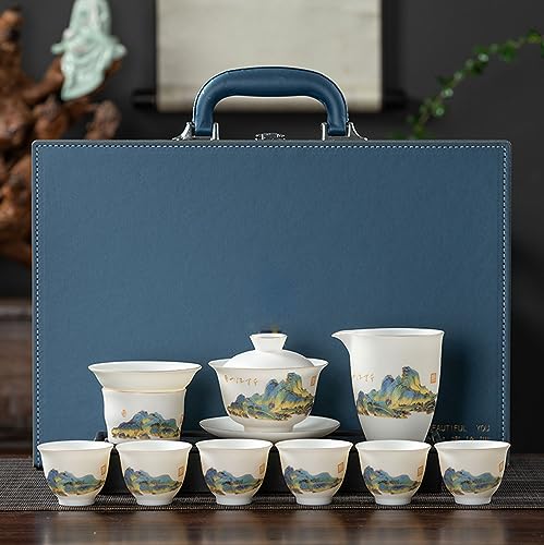 teekanne mit tasse türkische teekanne Suet Jade Weißes Porzellan-Teeset mit Schüssel, reines handbemaltes Kung-Fu-Teeset(Color:5,Size:) von Generisch