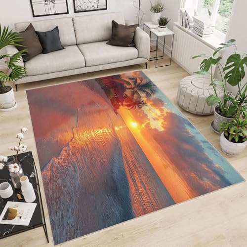 teppich schlafzimmer 60x90cm Sonnenuntergang An Der Küste teppich waschbar in waschmaschine Mikrofaser Bodenmatte weich atmungsaktiv waschbar rutschfest für Wohnzimmer Schlafzimmer Flur EL3635 von Generisch