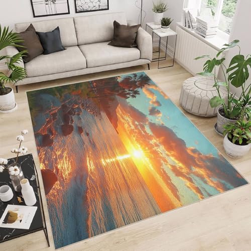 teppich schlafzimmer 60x90cm Sonnenuntergang An Der Küste teppich waschbar in waschmaschine Mikrofaser Bodenmatte weich atmungsaktiv waschbar rutschfest für Wohnzimmer Schlafzimmer Flur EL3659 von Generisch
