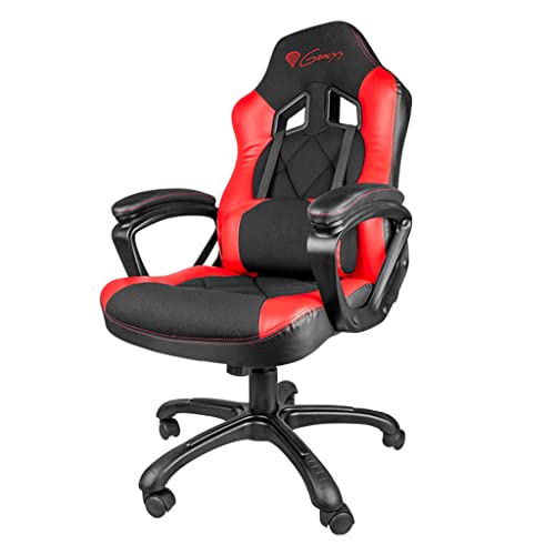 Genesis Nitro 330 Schwarz Rot Gaming Stuhl, Bürostuhl, Schreibtischstuhl, Ergonomisch mit Wippfunktion, Höhenverstellbar mit Lenden- und Nackenstütze von Genesis
