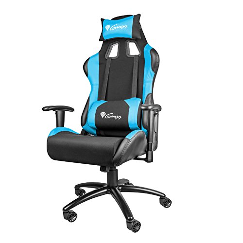 Genesis Nitro 550 Schwarz Blau Gaming Stuhl, Bürostuhl, Schreibtischstuhl, Ergonomisch mit Wippfunktion, Höhenverstellbar mit Lenden- und Nackenstütze von Genesis