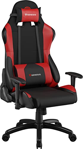 Genesis Nitro 550 Schwarz Rot Stuhl, Bürostuhl, Schreibtischstuhl, Ergonomisch mit Wippfunktion, Höhenverstellbar mit Lenden- und Nackenstütze von Genesis
