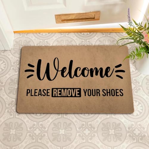 GengDuCJ Lustige Fußmatte mit Aufschrift "Welcome Please Remove Your Shoes", 40,4 x 60,2 cm (B x L), personalisierbar von GengDuCJ