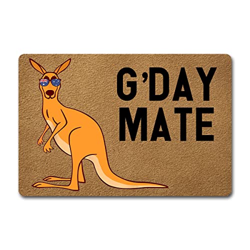 Lustige Willkommens-Fußmatte, Heimdekoration, Fußmatte, G'Day Mate Hello Känguru, Australien Good Day Mate 40,4 cm (B) x 60,2 cm (L) Gummi-Rückseite, Fußmatten für den Eingangsbereich, Innenbereich von GengDuCJ