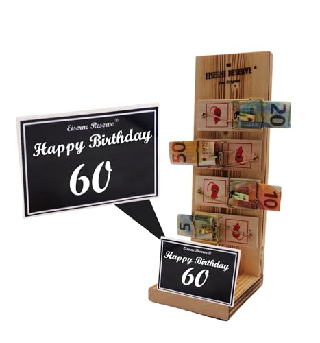 Originelle lustige Geldgeschenke zum 60. Geburtstag Geschenkideen für Männer und Frauen - Mausefalle Text s/w Happy Birthday 60 Geburtstag von Genial-Anders