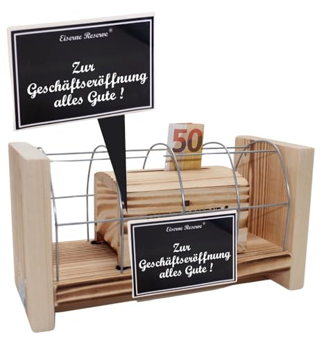 Geschenke zur Geschäftseröffnung Glückwünsche zur Eröffnung Eiserne Reserve Gitterbox Geldgeschenk Text s/w Zur Geschäftseröffnung Alles Gute von Genial-Anders