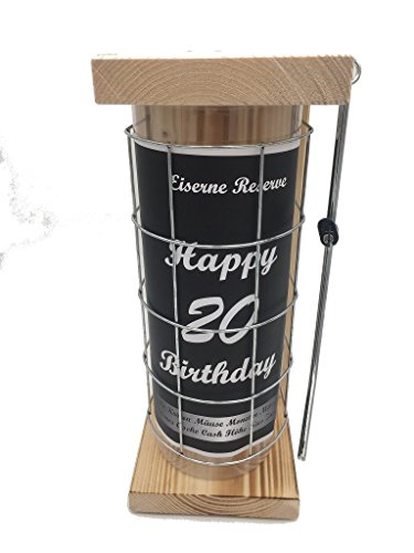 Happy Birthday 20 - Geburtstag Geschenke - Eiserne Reserve Spardose mit Säge zum zersägen des Gitter - Geldgeschenk - - Sparbüchse - Geschenkideen von Genial-Anders