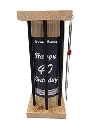 Happy Birthday 40 Eiserne Reserve Spardose Black XL incl. Säge zum zersägen der Stäbe, Geldgeschenk, das andere Sparschwein, witzige Sparbüchse, Geschenkidee von Genial-Anders