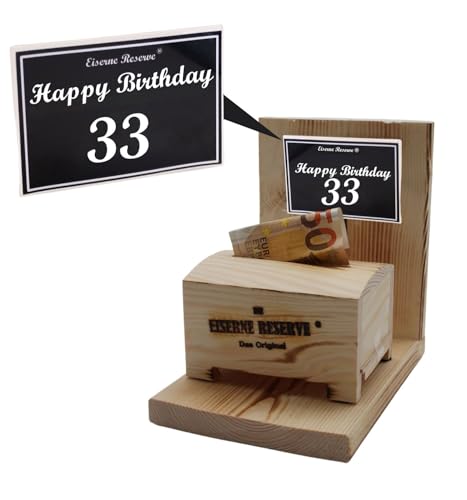 Originelle lustige Geldgeschenke zum 33. Geburtstag Geschenkideen für Männer und Frauen - Eiserne Reserve Geldbox - Text s/w Happy Birthday 33 Geburtstag von Genial-Anders