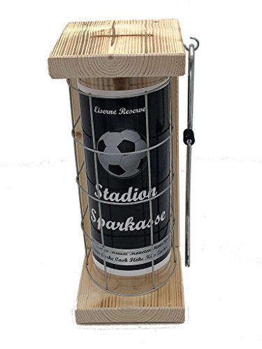 Stadion Sparkasse - Eiserne Reserve Spardose incl. Säge zum zersägen des Gitter Geldgeschenk Sparbüchse Geschenk für den Fußball Fan - Geschenkidee von Genial-Anders