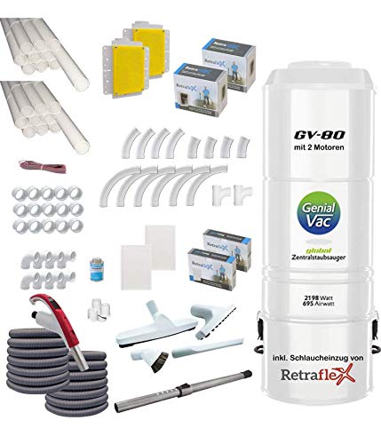 Genial System global Wäscheschacht-Systeme Genialvac Zentralstaubsauger - Set Retraflex Neu-klein mit 2xSchlaucheinzug 9m (mit Gerät GV-80 zweimotorig, 105x36cm) von Genial System global Wäscheschacht-Systeme