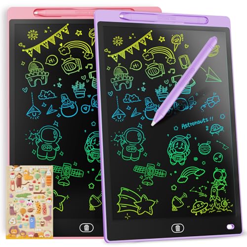 [2 STÜCKE]LCD Schreibtafel 10 Zoll, Genialba Buntes LCD Schreibtablett, LCD Writing Tablet, Elektronischer Tablette, Grafiktablett für Kinderspiele 2 3 4 5 6 7 Jahre Jungen Mädchen (Lila&Rosa) von Genialba