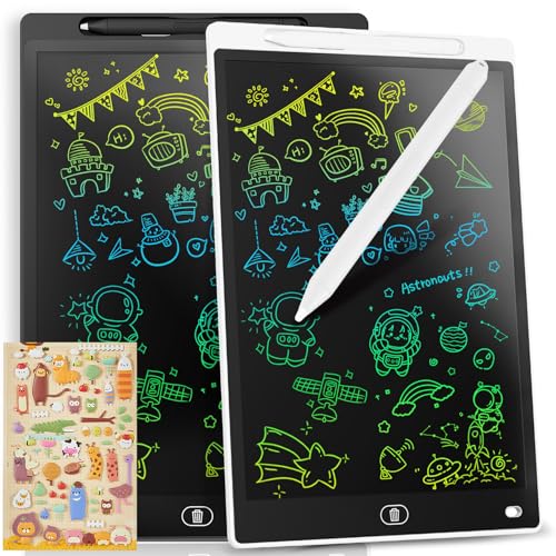 [2 STÜCKE] LCD Schreibtafel 10 Zoll, Genialba Buntes LCD Schreibtablett, LCD Writing Tablet, Elektronischer Tablette, Grafiktablett für Kinderspiele 2 3 4 5 6 7 Jahre Jungen Mädchen (Weiß&Schwarz) von Genialba