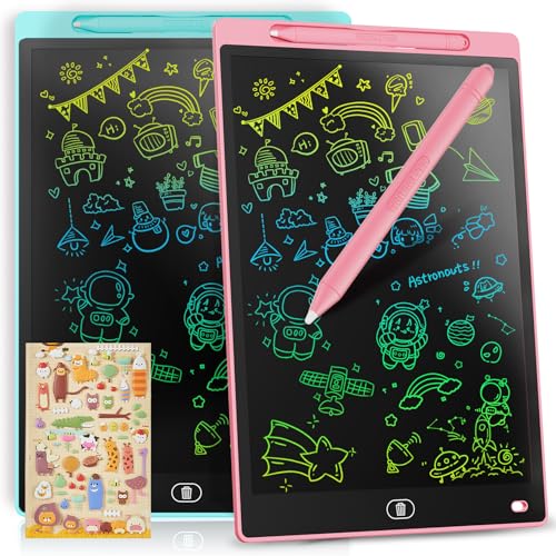 [2 STÜCKE] LCD Schreibtafel 12 Zoll, Genialba Buntes LCD Schreibtablett, LCD Writing Tablet, Elektronischer Tablette, Grafiktablett für Kinderspiele 2 3 4 5 6 7 Jahre Jungen Mädchen (Blau&Rosa) von Genialba