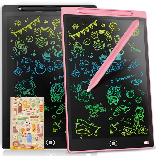 [2 STÜCKE] LCD Schreibtafel 12 Zoll, Genialba Buntes LCD Schreibtablett, LCD Writing Tablet, Elektronischer Tablette, Grafiktablett für Kinderspiele 2 3 4 5 6 7 Jahre Jungen Mädchen (Schwarz&Rosa) von Genialba