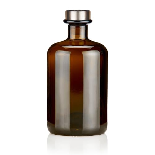 1x Apothekerflasche 500ml braun elegante Braunglas Flasche schwarz antik 0,5L leer PE Korken Titansilber matt Glasflasche für Öl, Gin, Kräuter Schnaps od. als Geschenk von Geniess-Bar!