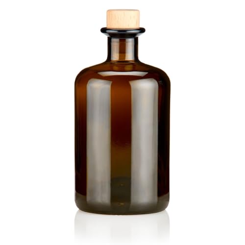 1x Apothekerflasche braun 500ml leer Holzkorken natur, elegante Braunglas Flasche schwarz antik für Öl, Gin, Kräuter Schnaps od. als Geschenk 0,5L Glasflasche von Geniess-Bar!