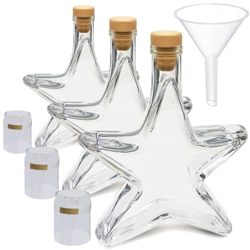 20 Sternflaschen leer 200ml Stern Weihnachtsflaschen Flasche Sternform Geschenkflasche Sterne 0,2l mit Korken, Kapseln zum Versiegeln & Trichter zum Befüllen von Geniess-Bar!