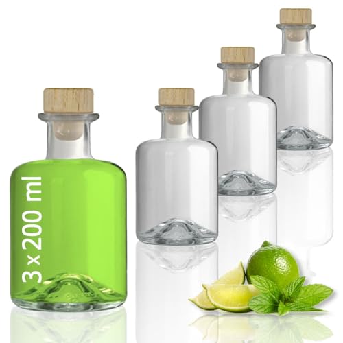 Geniess-Bar! 3 Glasflaschen 200 ml leer zum selbst Befüllen mit Korken Apothekerflasche Essig Öl Flasche von Geniess-Bar!