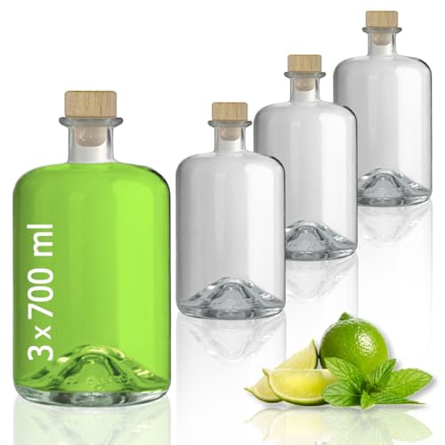 Geniess-Bar! 3 Glasflaschen 700 ml leer zum selbst Befüllen mit Korken Apothekerflasche Essig Öl Flasche von Geniess-Bar!