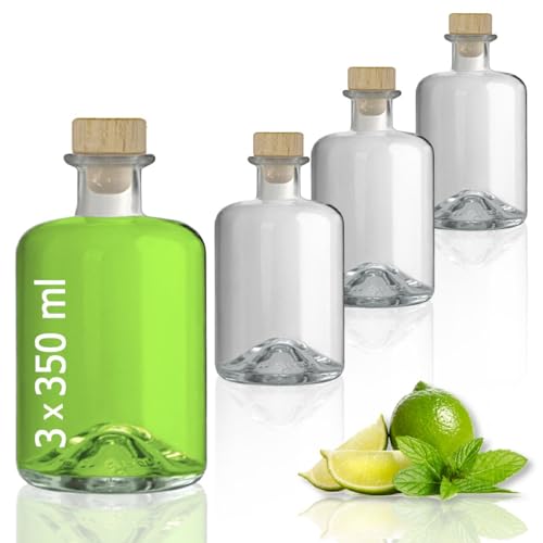 Geniess-Bar! 3 Glasflaschen 350 ml leer zum selbst Befüllen mit Korken Apothekerflasche Essig Öl Flasche von Geniess-Bar!